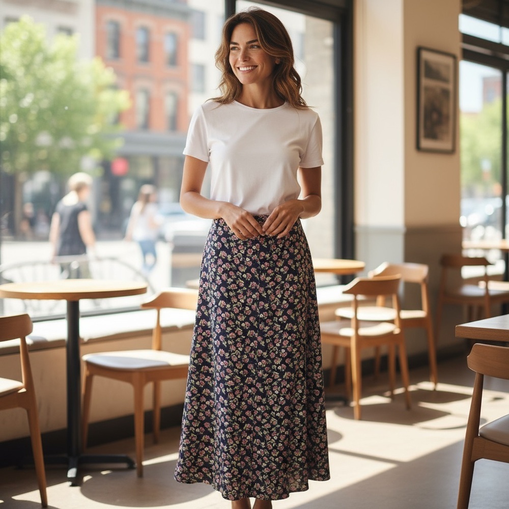 Vintage Cottagecore Floral Button-down Maxi Skirt
